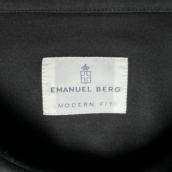 Emanuel Berg Mens Byron Charcoal Stretch Jersey Button Down Shirt Size 42 16.5 L - Picture 5 of 10